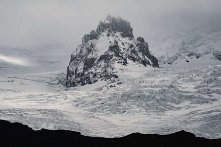 Spectacular glacier and sharp mountain peak in the middleの写真素材