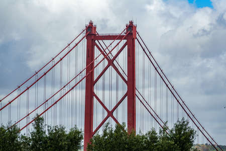 Red suspension bridgeの写真素材