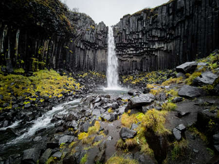 Svartifoss waterfall in Skaftafell National Park bottom viewの写真素材