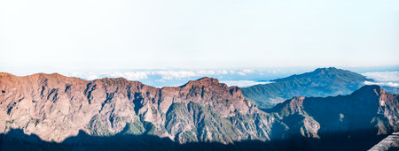Wide panorama of Taburiente boiler under clear sky