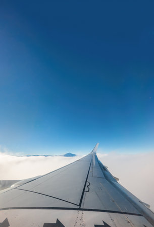 A View from the Plane of Tenerifes Teide and Blue Skiesの写真素材