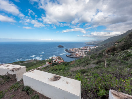 Top view of Garachico village from curved roadの写真素材