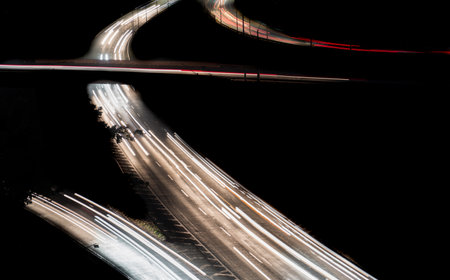 Night View of Highway with Car Lights and Motion Blur .の写真素材