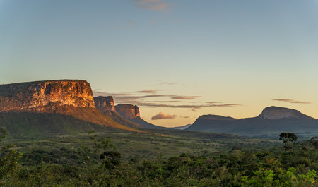 Majestic Landscape of Chapada Diamantina at Dusk with Clear Blue Skyの写真素材