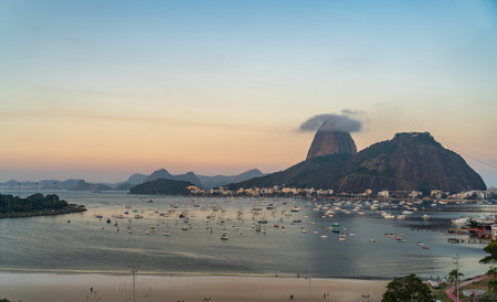 Serene Sunset View Over Botafogo Bay and Sugarloaf Mountainの写真素材