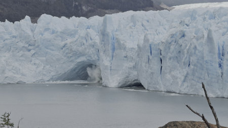 Slow-Motion Ice Calving from Perito Moreno Glacier Caveの写真素材
