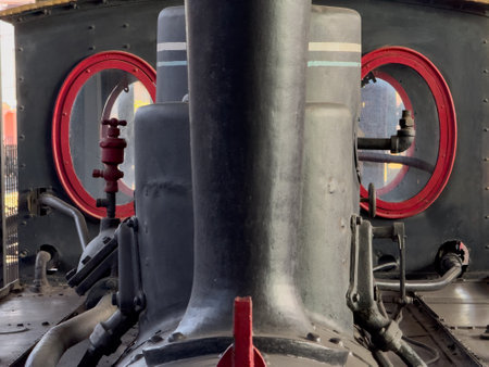 Symmetrical View of Vintage Train Machinery Detailsの写真素材