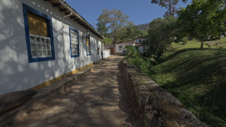 Walking Through a Colorful Colonial Village in Brazilの写真素材