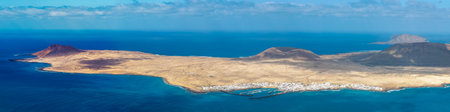 Panoramic View of Volcanic La Graciosa Island and Oceanの写真素材