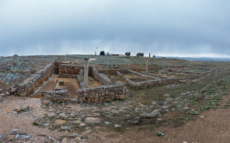 Ancient Roman Ruins in a Cloudy Landscapeの写真素材
