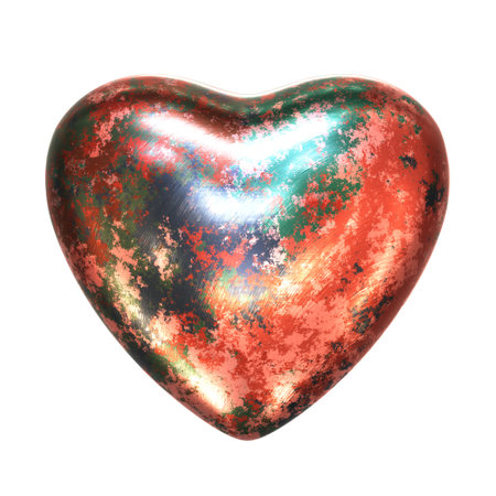 3D render scratched steampunk style corroded copper or bronze heartの写真素材