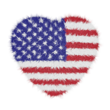 Realistic 3D render of the United States of America fur heart isolated on whiteの写真素材