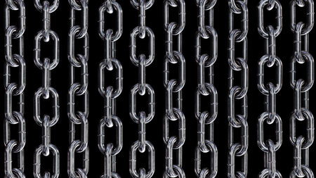3D illustration of the rotating scratched grimy vertical steel chains