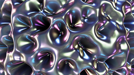Realistic 3D illustration of the abstract liquid metallic surface as backgroundの写真素材