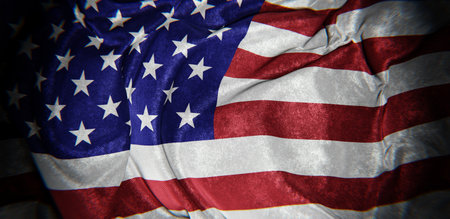 Realistic panoramic 3D illustration of the dark and grungy national flag of the United States of Americaの写真素材