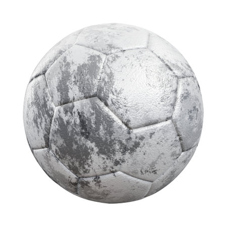 Realistic 3D illustration of the grungy textured soccer ball isolated on whiteの写真素材