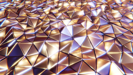 Realistic abstract 3D illustration of the colorful shiny solid metallic triangles pattern rendered as backgroundの写真素材