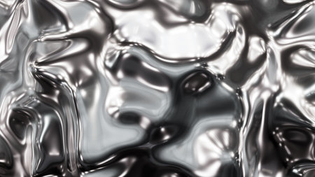 Realistic 3D illustration of the silver metal wavy abstract rendered as backgroundの写真素材