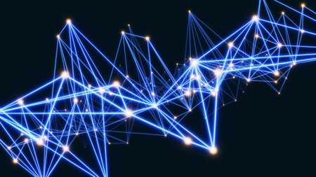 Realistic abstract 3D illustration of the blue neon plexus pattern rendered as background