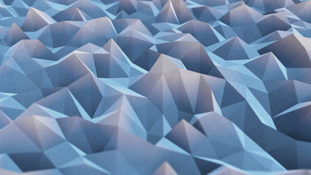 Realistic 3D illustration of the stylized snowy peaks mountains polygonal geometry paper surface rendered as backgroundの写真素材