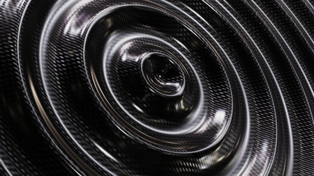 DOF perspective camera realistic abstract 3D illustration of the radial waving carbon fiber surface rendered as backgroundの写真素材