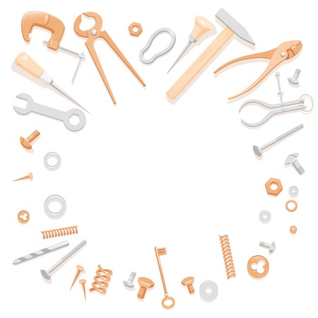 Illustration of household tools. Tools composition for banner. Illustration of tools for a logotype. Handymanâs tools for a business card. Contents of a tool box for a master class flyer.の写真素材