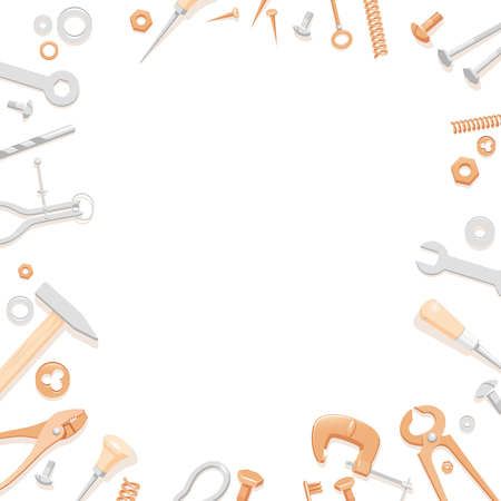 Illustration of household tools. Tools composition for banner. Illustration of tools for a logotype. Handymanâs tools for a business card. Contents of a tool box for a master class flyer.の写真素材