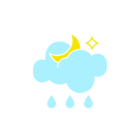 Vector weather icon of a blue cloud with raindrops and moon to show the rainy night forecast and the current climate outside for applications, widgets, and other meteorological designs.のイラスト素材