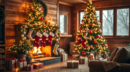 Christmas tree with gifts in the living room. Christmas and New Year conceptの写真素材