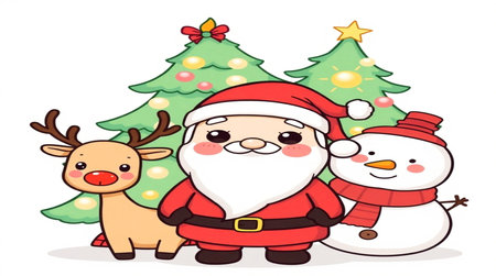 Santa Claus with reindeer and snowman. Vector illustration.の写真素材