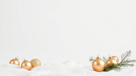 Christmas background with golden balls and fir branches on a white background.の写真素材