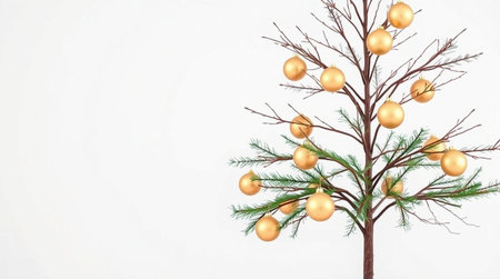 Christmas tree with golden balls on a white background. New Year concept