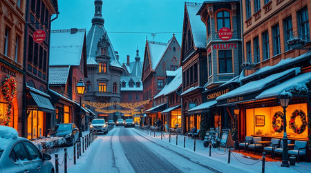 Street view of Bruges old town in winter, Belgiumの写真素材