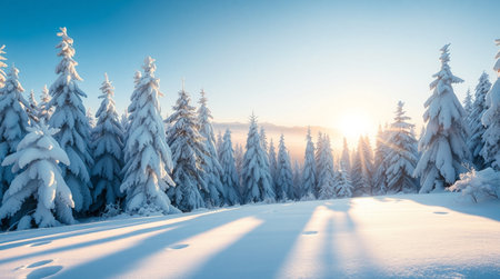 Fantastic winter landscape glowing by sunlight. Dramatic wintry scene. Carpathian, Ukraine, Europe. Beauty world.の写真素材