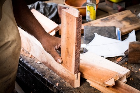 wood lumber from sawmill material in carpenter workshopの写真素材