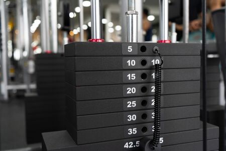 weight in gym room, close up horizontal photo
