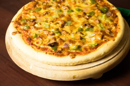 Pan Pizza take from top side closeupの写真素材