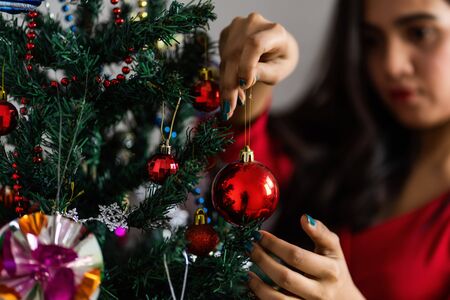 Beautiful christmas tree isolated on white backgroundの写真素材