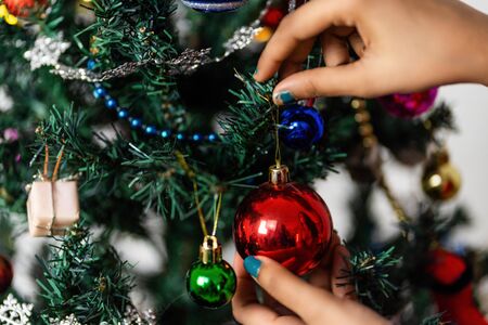 Beautiful christmas tree isolated on white backgroundの写真素材