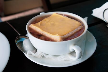 Homemade fresh creamy soup with chicken closeupの写真素材