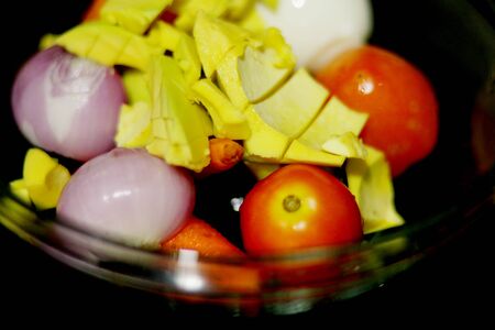 vegetable dish closeup on glass cupの写真素材