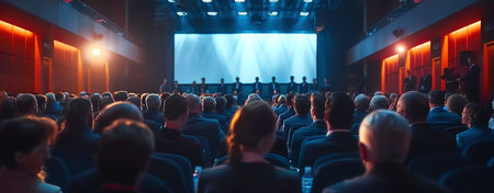 Audience watching a movie in a cinema with a blank screen, suitable for adding custom content.の素材