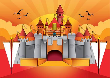 vector  illustration  background backdrop backcloth castle evening skyのイラスト素材