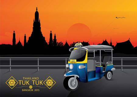 vector illustration  background sky Tuk Tuk  Thailand Bangkok twilightのイラスト素材