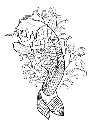 vector  illustration graphic background Koi fish Tattoo Japanese style lined patternのイラスト素材