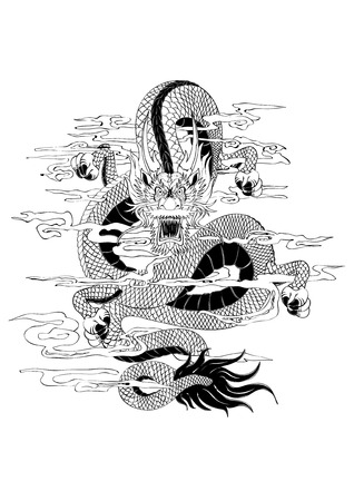 Vector illustration graphic   black dragon tattoo draw animal China Chinese Japanese Japanのイラスト素材