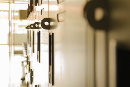 Dusky School Hallway Roll Locker Shallow DOFの写真素材