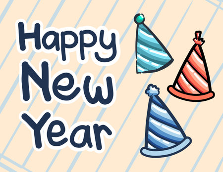 New year hat party doodle cartoon vector illustrationのイラスト素材