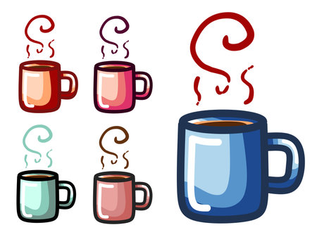 Coffee and hot chocolate milk cup set cartoon vector illustrationのイラスト素材