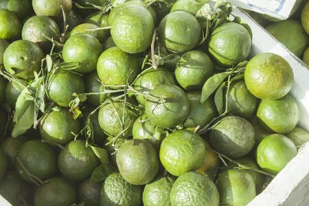 A pile of green lime fruits, at a market